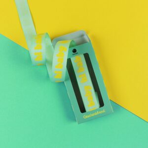 Ava & Yves Geschenkband “Hi Baby” mint/gelb 5m