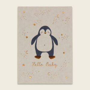 Ava & Yves Postkarte Pinguin - blau mit Kupferfolie – Hello Baby