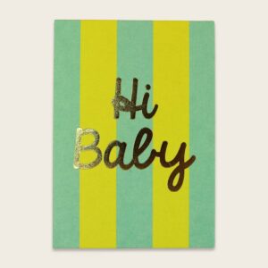 Ava & Yves Postkarte Streifen mint/gelb mit Goldeffekt – Hi Baby