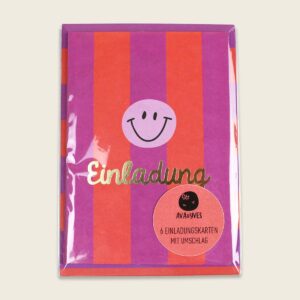 Ava & Yves Einladungskarten-Set Smile violett/koralle/flieder