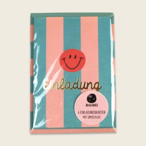 Ava & Yves Einladungskarten-Set Smile Türkis/lachs/koralle