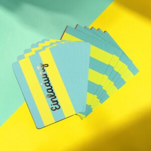 Ava & Yves Einladungskarten-Set Streifen mint-gelb