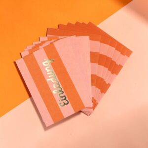Ava & Yves Einladungskarten-Set Streifen orange-rosa